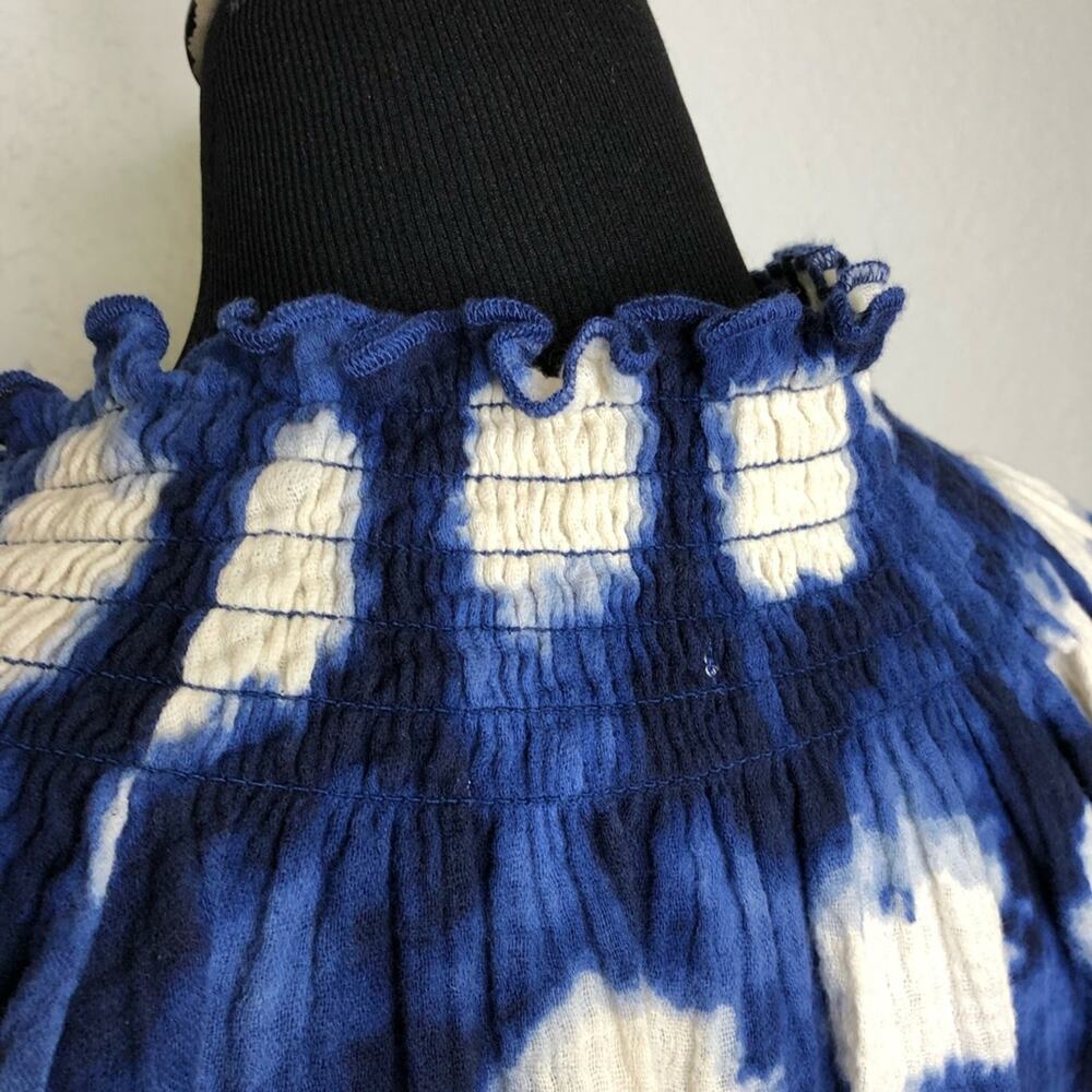 Porridge blue white smocked trim peasant style top size Small - Picture 13 of 15